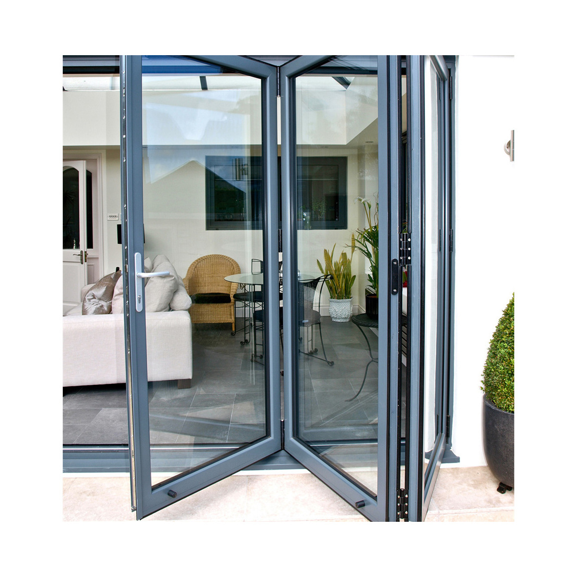 Aluminum Bi-folding Door With Window Frame Glass Sliding Cabinet Door Track Mounted Anodized Automatic Aluminum Bi-folding Door