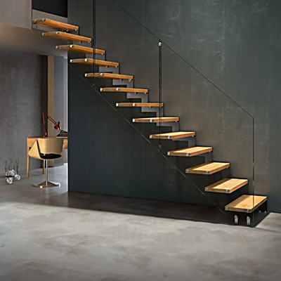 Modern Design Walnut Slab Granite Loft Indoor Folding Wood Stairs Floating Stair Case Escalier