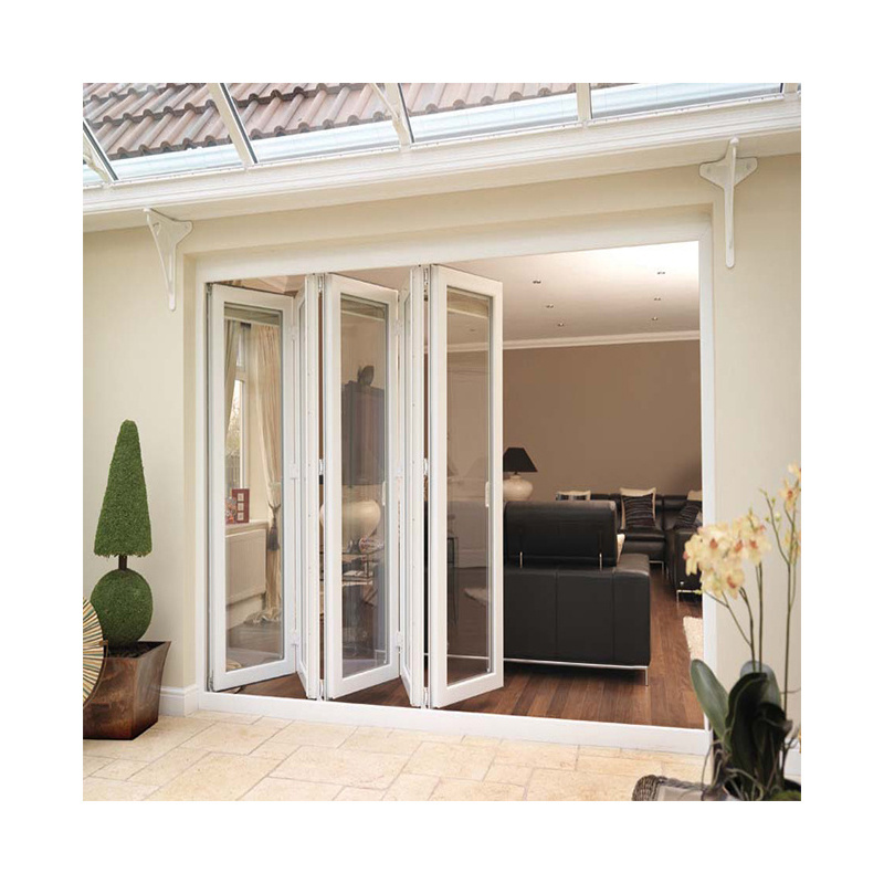 Aluminum Bi-folding Door With Window Frame Glass Sliding Cabinet Door Track Mounted Anodized Automatic Aluminum Bi-folding Door