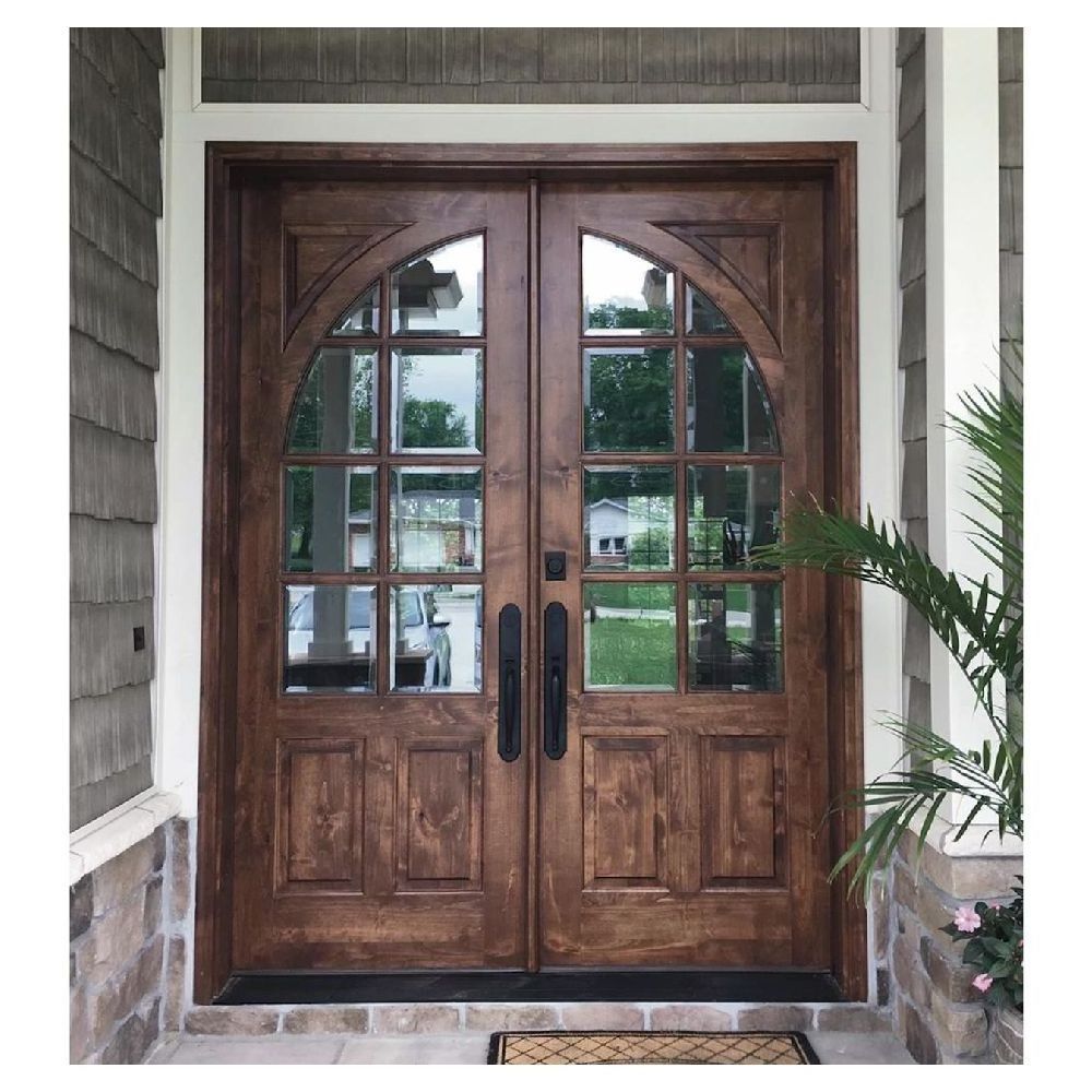 Ace Wood Entry Villa Door Arched Double Door Entry Handle Set French Entry Door One And A Half