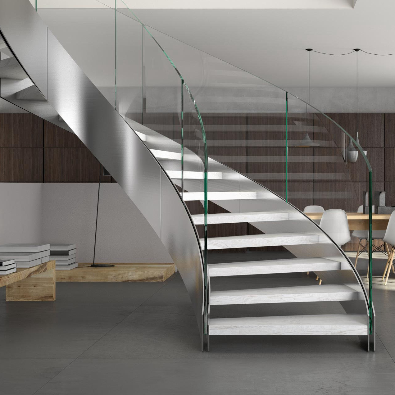 Double Beam Curved Stairs Outdoor Galvanized Metal Staircase Steel Stairs