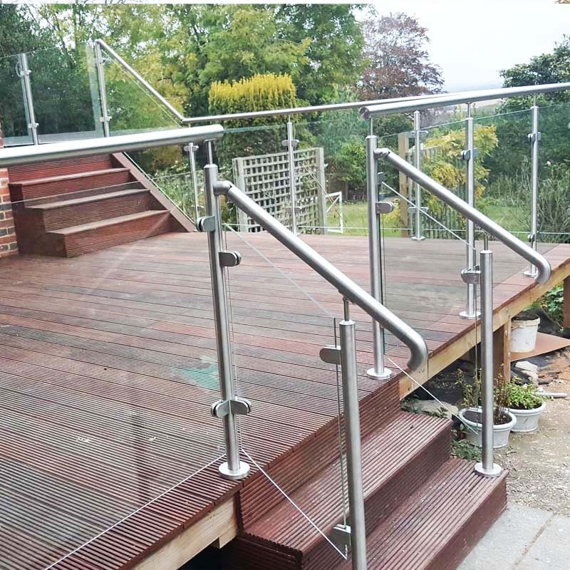 Latest design outdoor balcony stainless steel post glass railing tempered clear glass balustrade