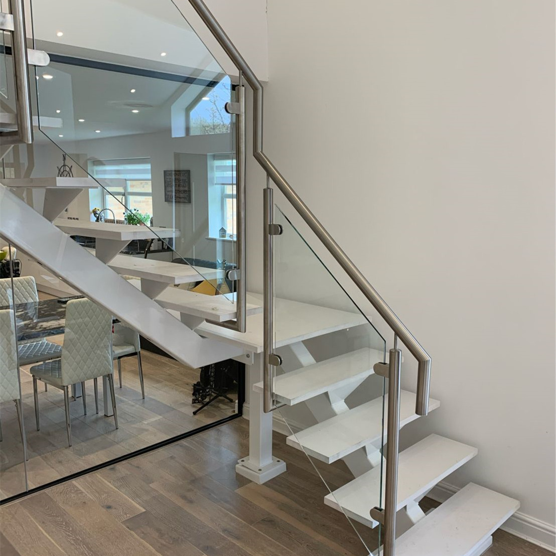 ACE staircase tempered glass railing with post baluster stainless steel glass stair railing