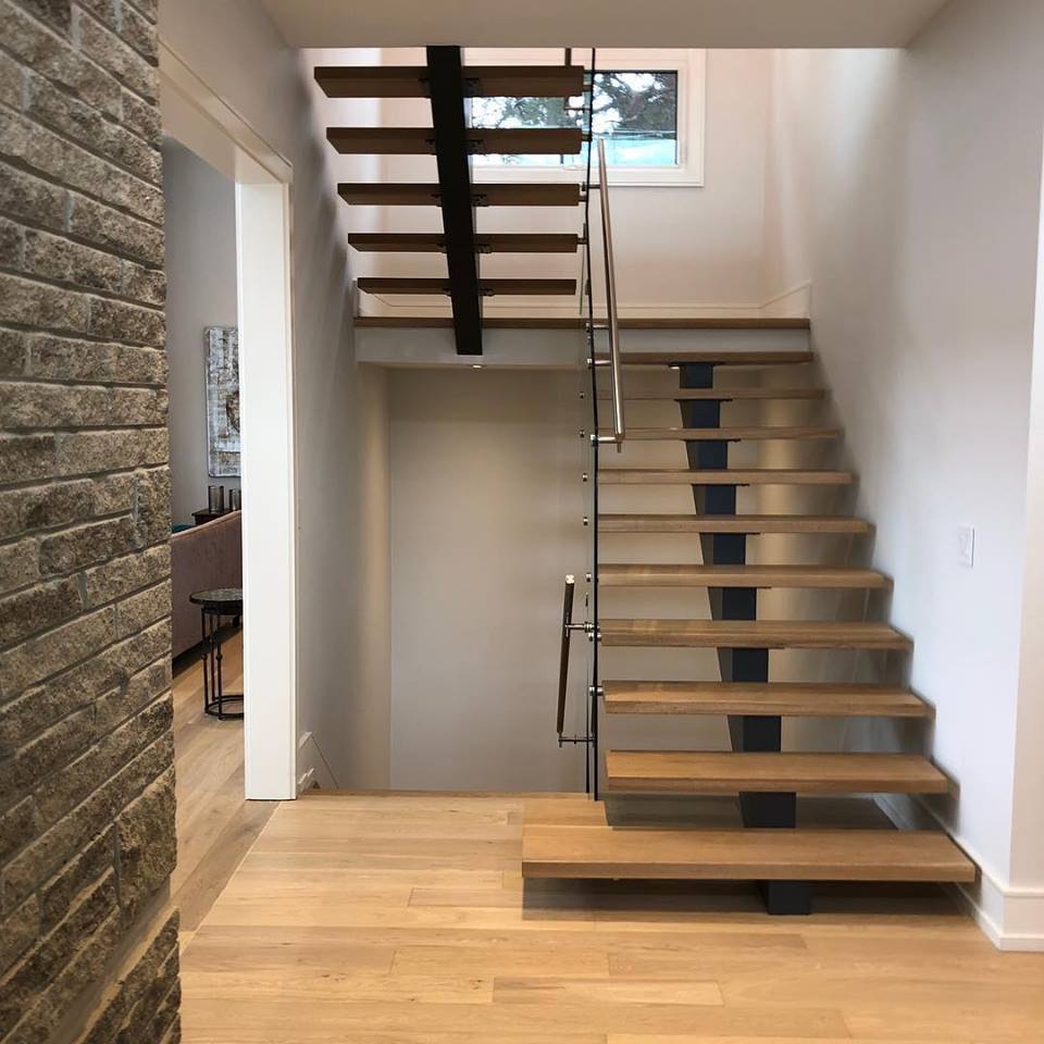 Indoor  modern Duplex House Stairs Wood Steps Floating Staircase