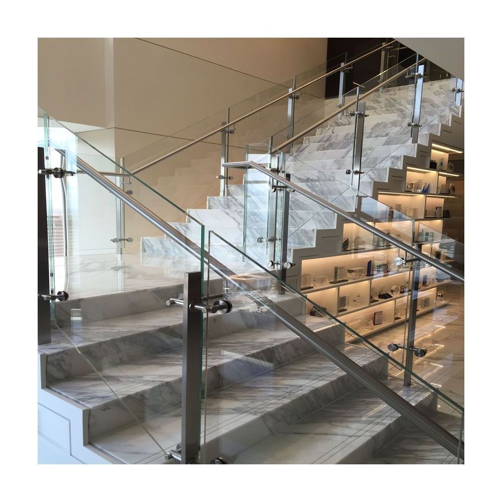 ACE staircase tempered glass railing with post baluster stainless steel glass stair railing