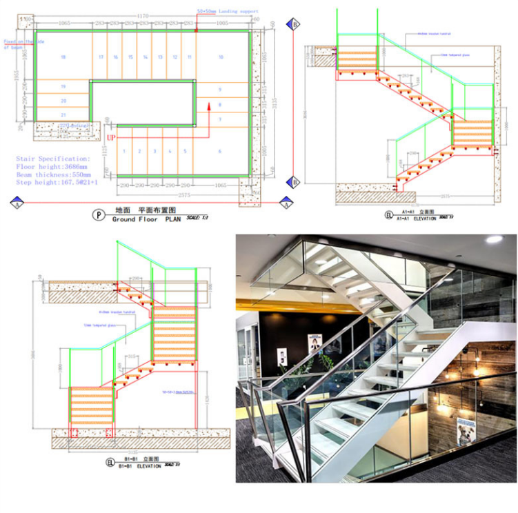 Indoor modern Duplex House Stairs Wood Steps Floating Staircase ...