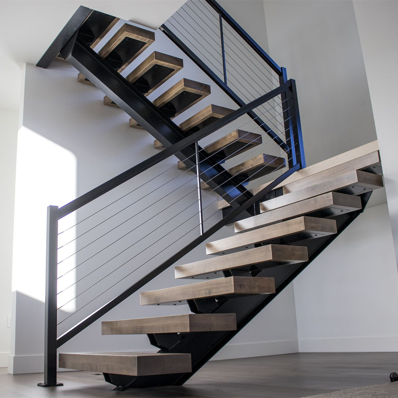 Indoor  modern Duplex House Stairs Wood Steps Floating Staircase