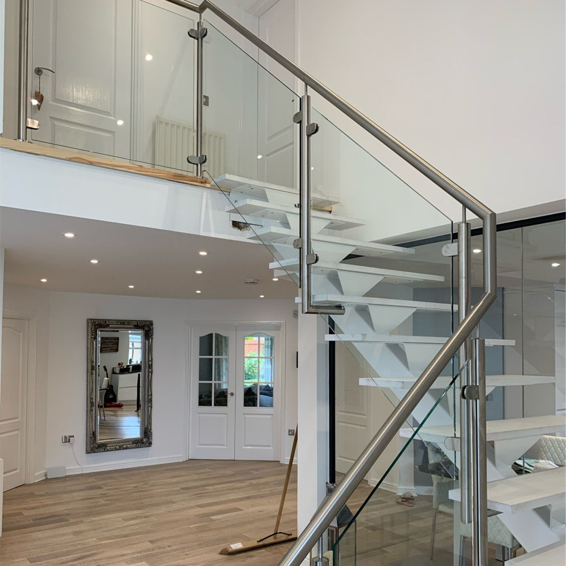 ACE staircase tempered glass railing with post baluster stainless steel glass stair railing