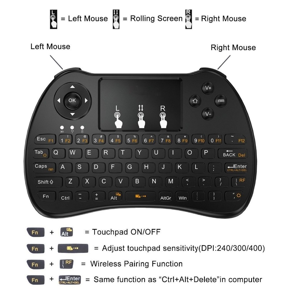 mini keyboard H9 Backlit Backlight 2.4G Wireless Remote QWERTY Keyboard Touchpad for PC Android TV BOX amazon fire tv stick