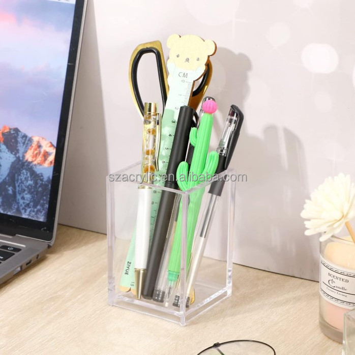 Wholesale Acrylic Pen Stand Holder Cup Makeup Brush Holder Acrylic Organizer