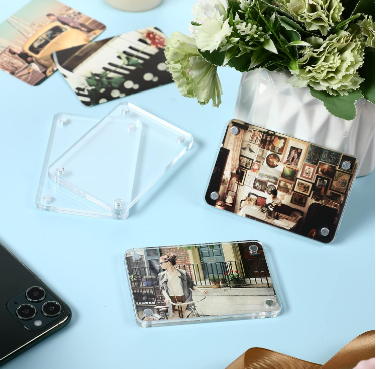 Acrylic Mini Magnetic Photo Frames for Refrigerator 2 x 3, Double Sided Fridge Magnetic Picture Frame Clear Magnetic Photo Frame