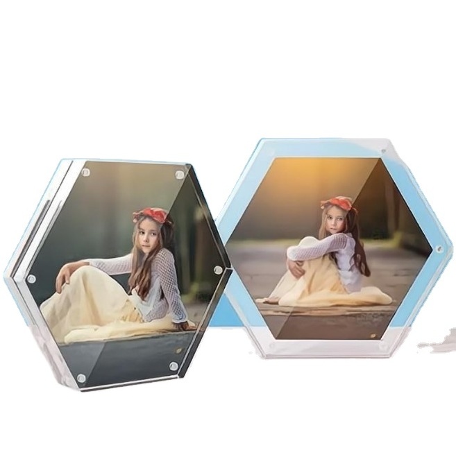 Factory Custom Acrylic Hexagonal picture frame magnetic photo frame