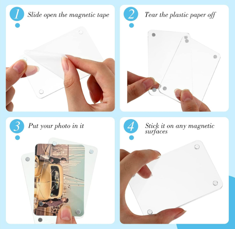 Acrylic Mini Magnetic Photo Frames for Refrigerator 2 x 3, Double Sided Fridge Magnetic Picture Frame Clear Magnetic Photo Frame