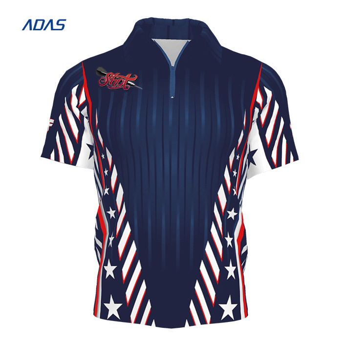 Cheap Custom Logo Dart Polo Sublimation Print Jersey Embroidery Zipper Design Your Own For Team Darts Shirt