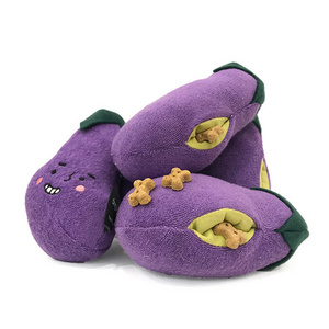 Hot Selling Luxury Pet Chew Toy Smiley Eggplant Squeaky Toy Durable Soft Plush Food-leaking Interactive Indoor Training Tools