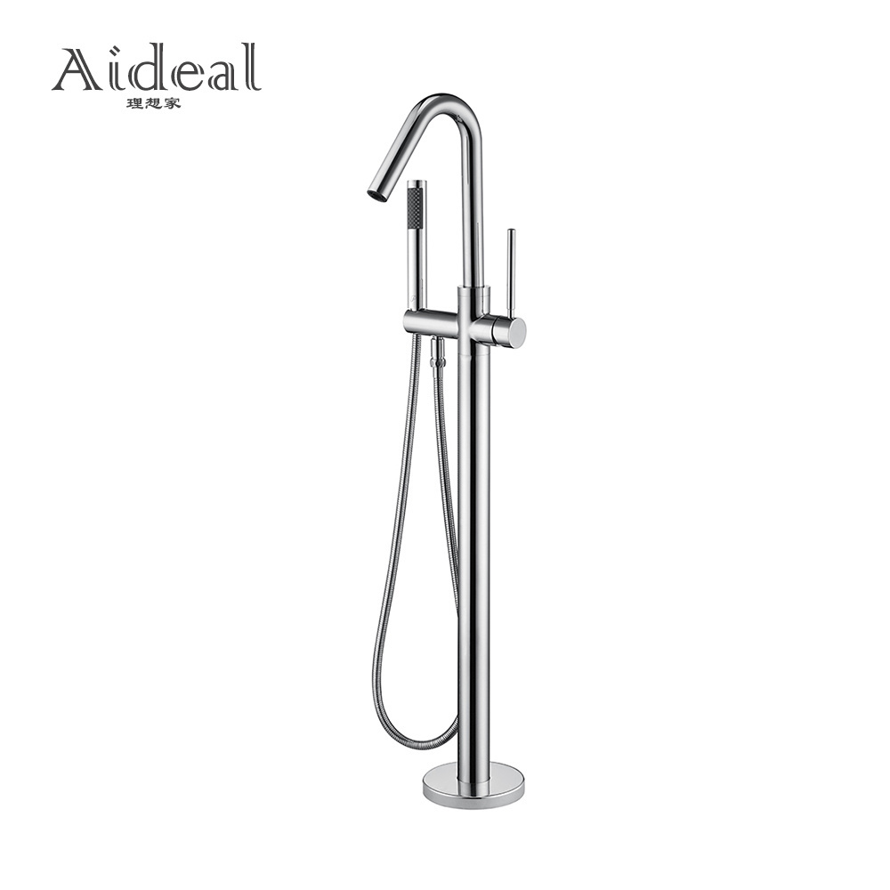 Modern fashion brass hot and cold mixed multi-functional bathroom floor shower free standing bathtub faucet