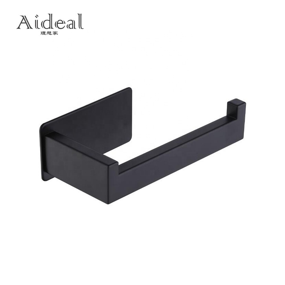 No Drilling Wall Mounted SUS 304 Stainless Steel Self Adhesive Matte Black Toilet Paper Holder