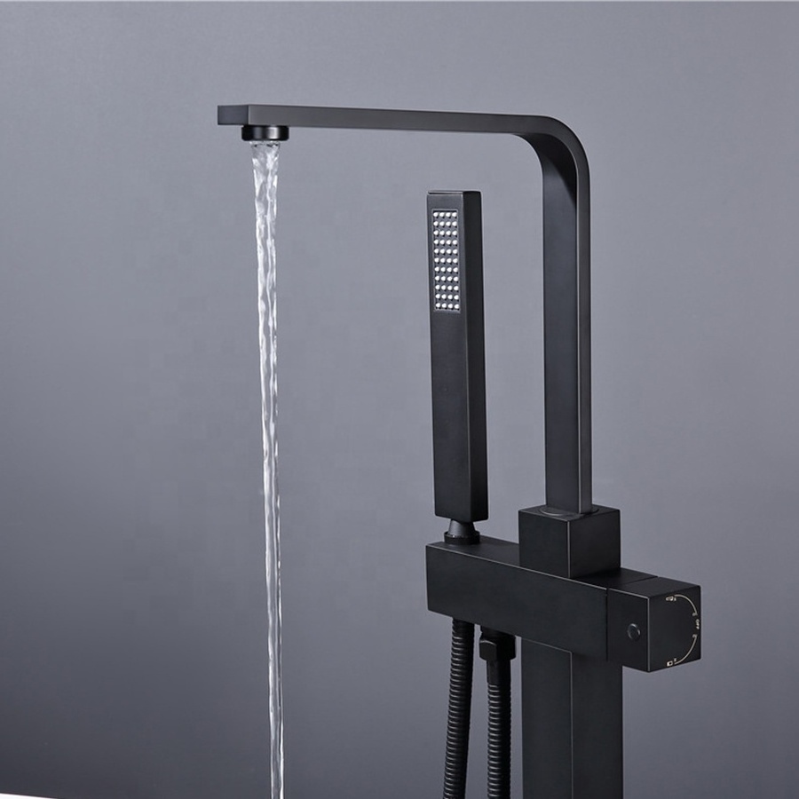 Bathroom shower set Square floor mounted stand black faucet bathtub faucets hot cold water mixer