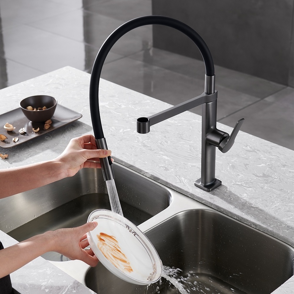 Hot sell graceful design popular brushed gun gray silicone tube pull down sink mixer kitchen faucet