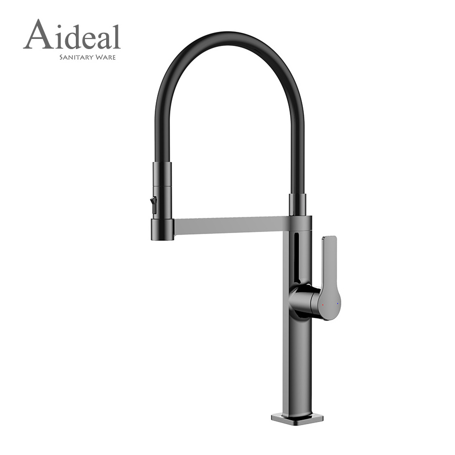 Hot sell graceful design popular brushed gun gray silicone tube pull down sink mixer kitchen faucet