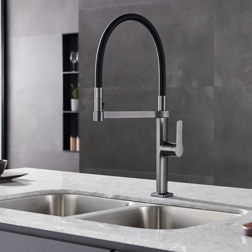 Hot sell graceful design popular brushed gun gray silicone tube pull down sink mixer kitchen faucet