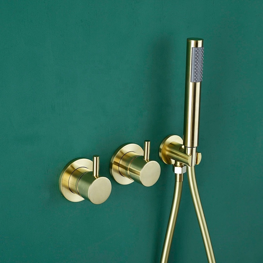 Brass dual handle concealed brushed gold bathroom faucets concealed shower valve faucet