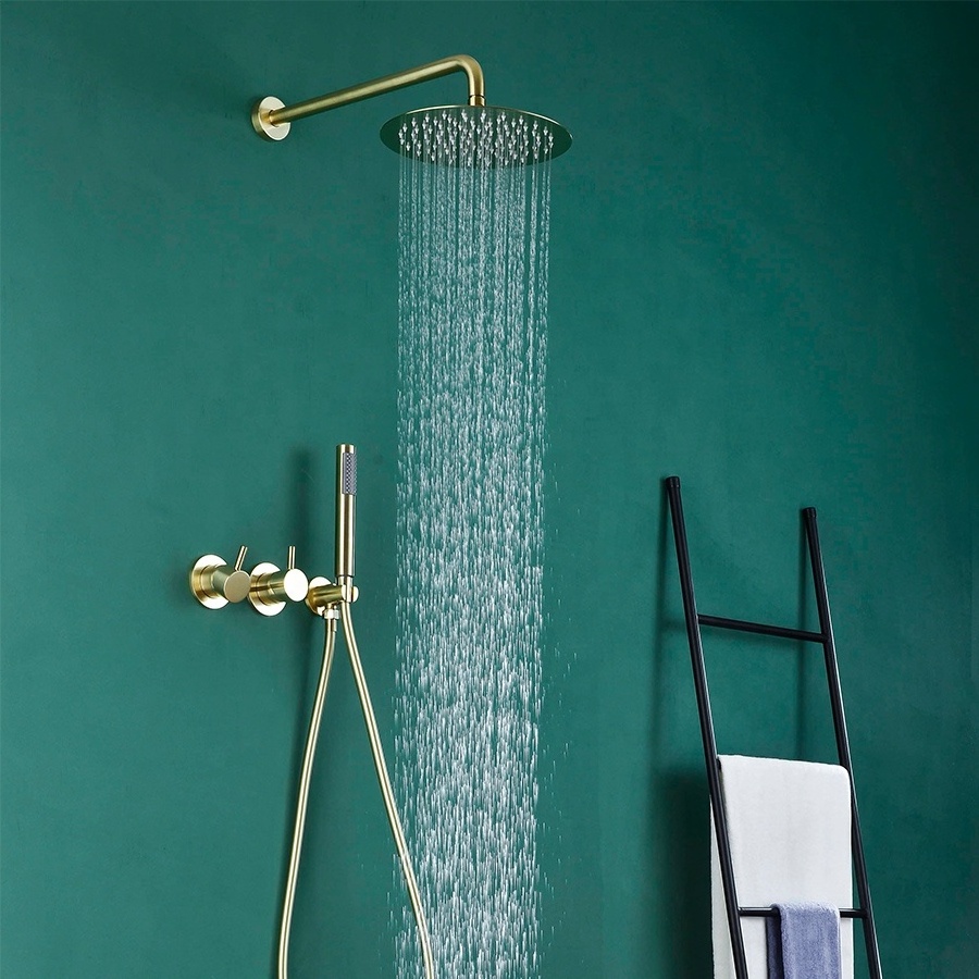 Brass dual handle concealed brushed gold bathroom faucets concealed shower valve faucet