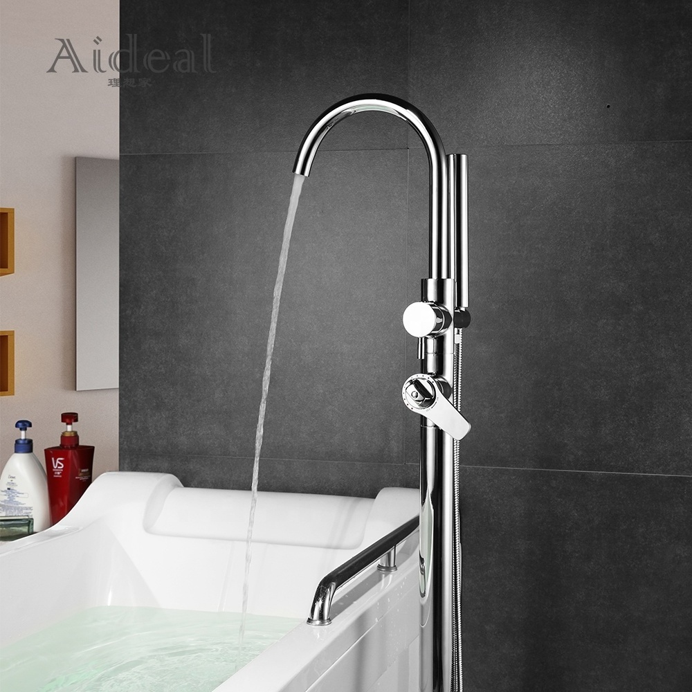 Comfortable shower feeling brass chrome bathroom shower set thermostatic free standing bathtub faucet