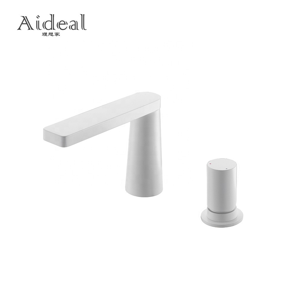 Aideal Classical Widespread Bathroom Face Mixer Sink Faucet White Basin Faucet 2 Hole Deck Mounted  Basin Faucet