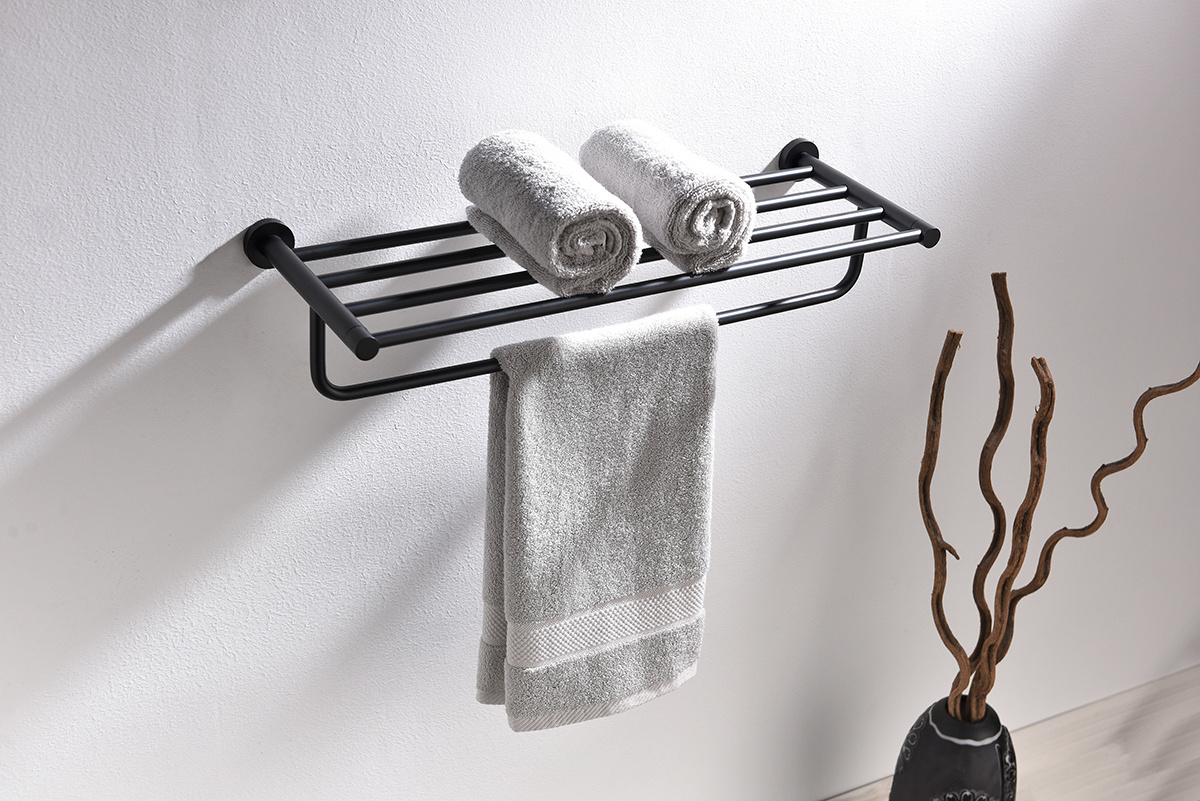 Mounted  24 inch black metal 5 piece bathroom accessories set bath toilet towel storage rack