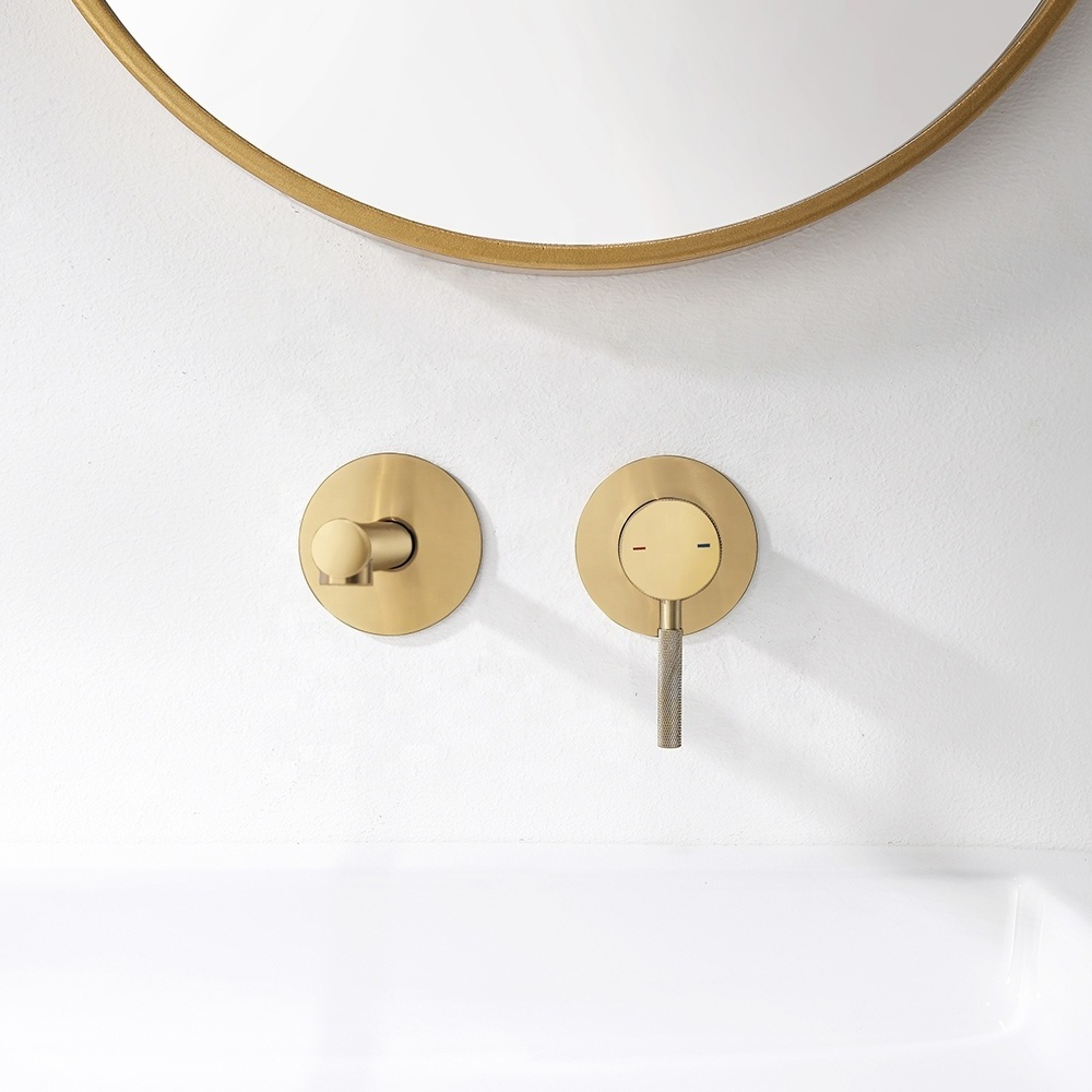 Brass brushed gold hidden wall mounted concealed 2 hole basin taps bathroom faucet