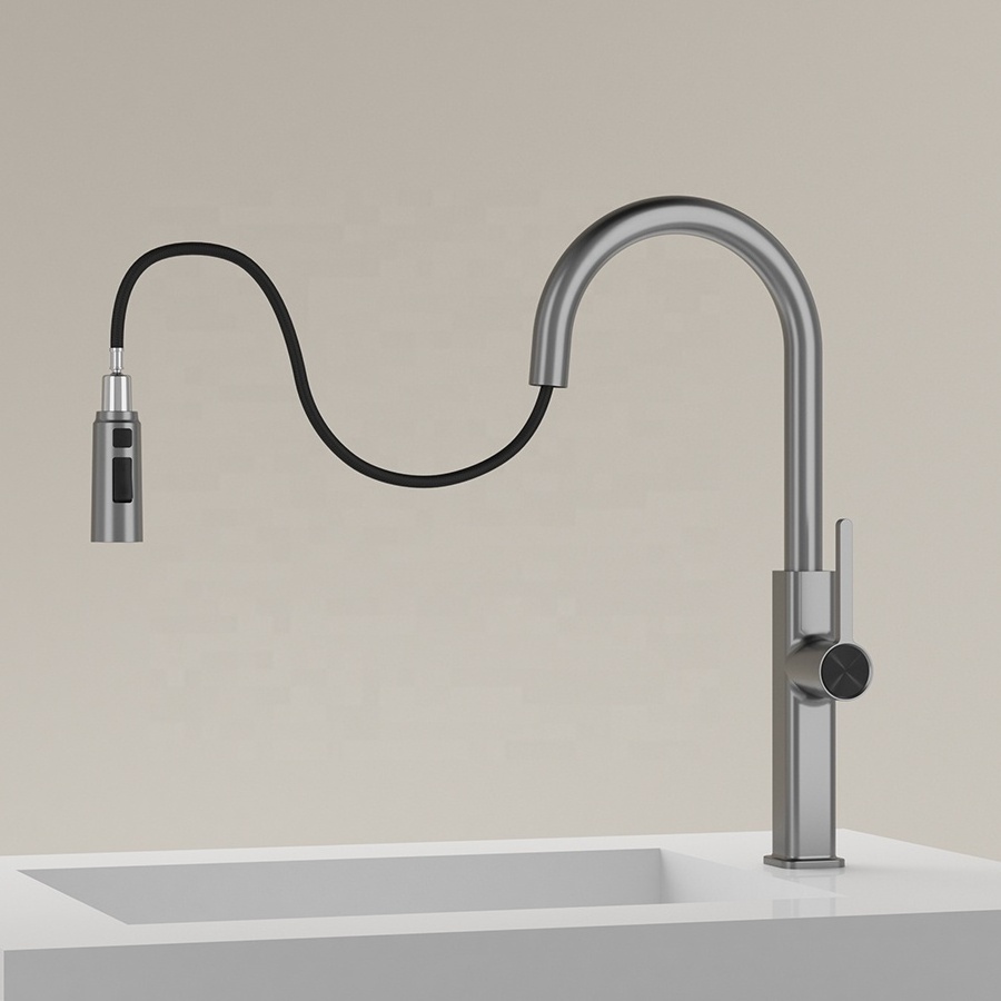 Fashion square design two function no heavy metal precipitation pull down bathroom sink faucet sprayer set