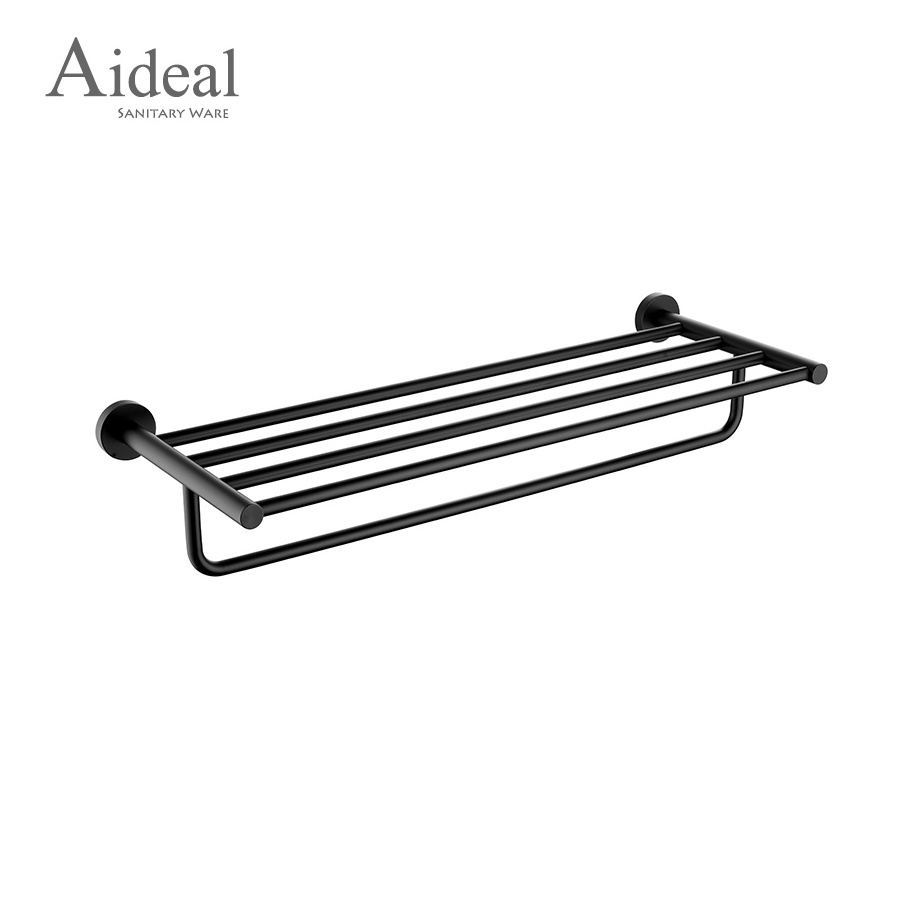 Mounted  24 inch black metal 5 piece bathroom accessories set bath toilet towel storage rack