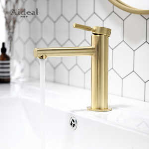 Deck Mounted knurled Brushed Gold Single Handle Bathroom Basin Faucets