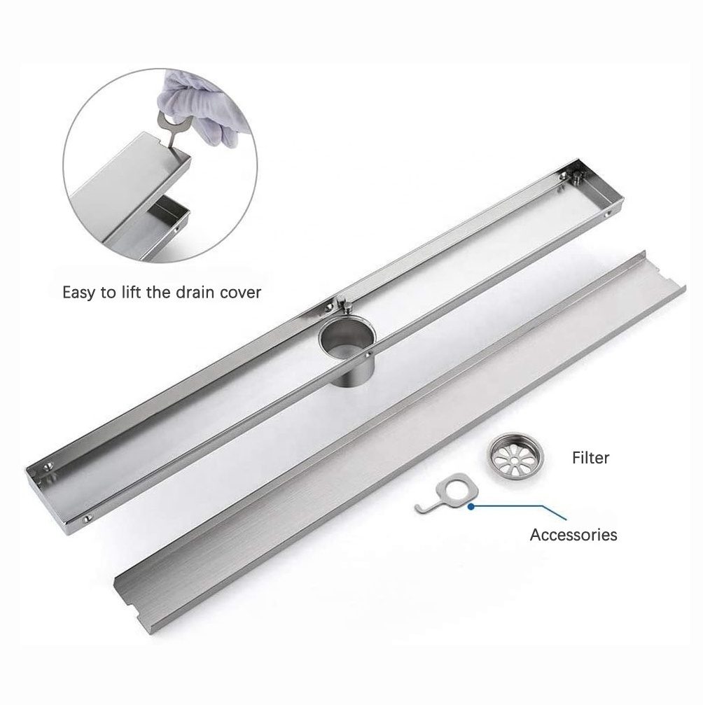 Commercial hotel use anti-seeper stainless steel 1000mm floor concealed linear shower drain