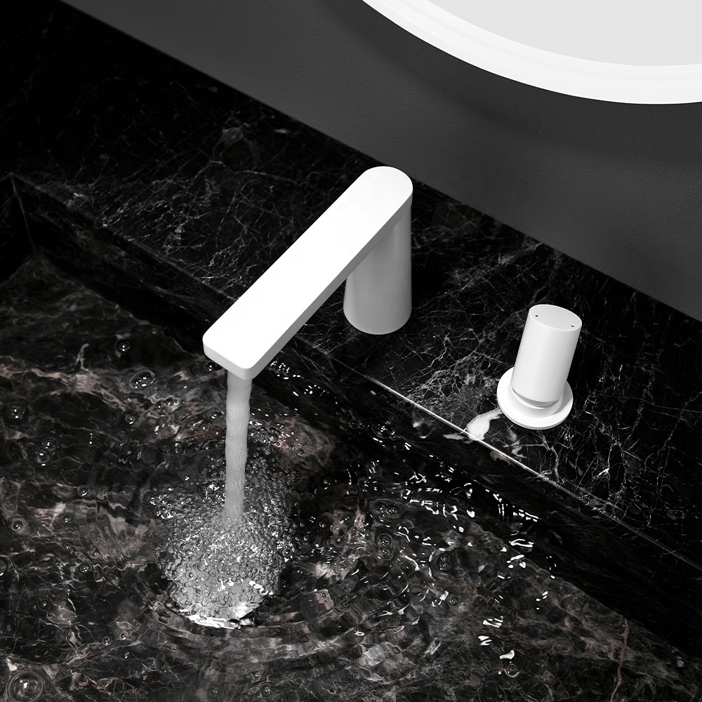 Aideal Classical Widespread Bathroom Face Mixer Sink Faucet White Basin Faucet 2 Hole Deck Mounted  Basin Faucet