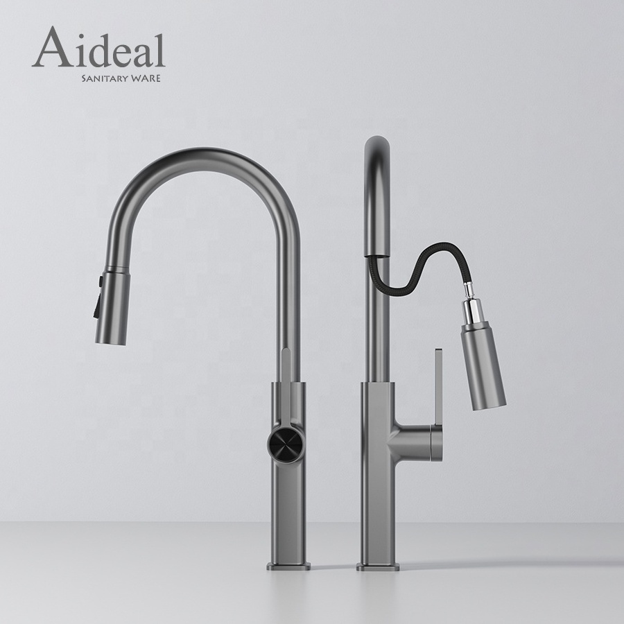 Fashion square design two function no heavy metal precipitation pull down bathroom sink faucet sprayer set