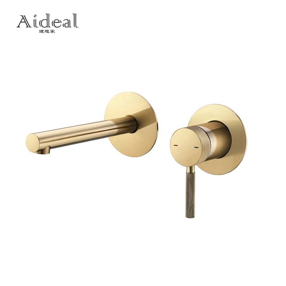 Brass brushed gold hidden wall mounted concealed 2 hole basin taps bathroom faucet