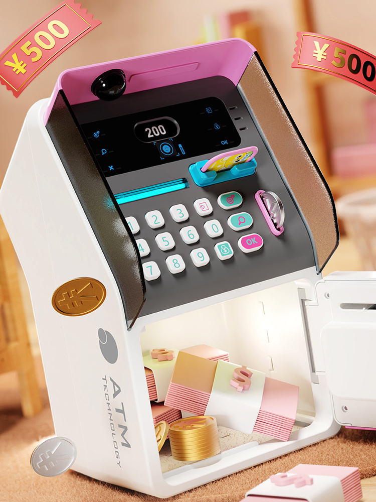 2024 New Cash Machine Password Box Children Large Savings Piggy Bank With Face Atm Piggy Bank Recognition