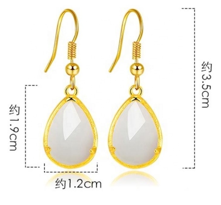 New Product Creative Ear Hook Vietnamese Sand Gold White Jade Palace Ancient Method Drop Shaped Earrings Women Vietnam Jewelry