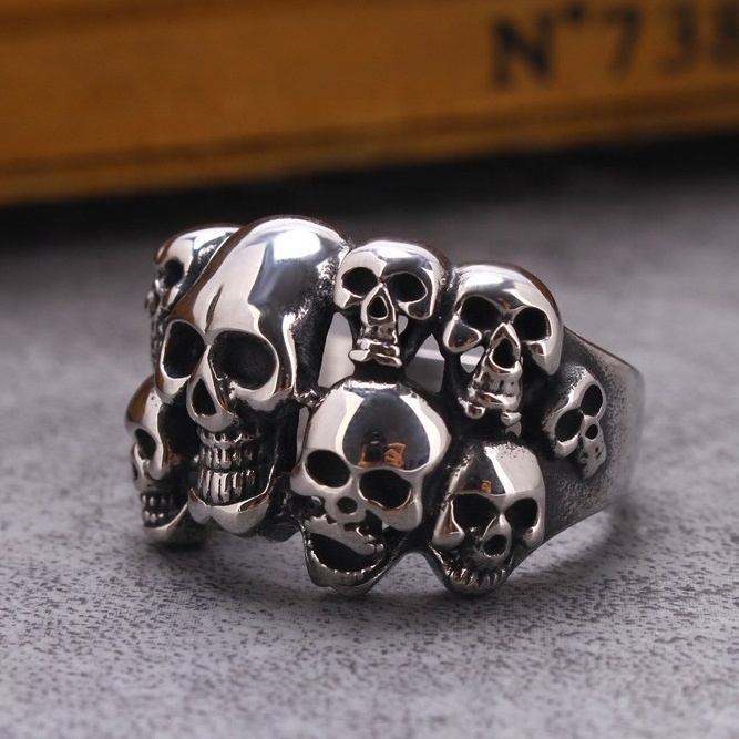 Men Skull Ring 316L Stainless Steel Jewelry Titanium Rock Ring