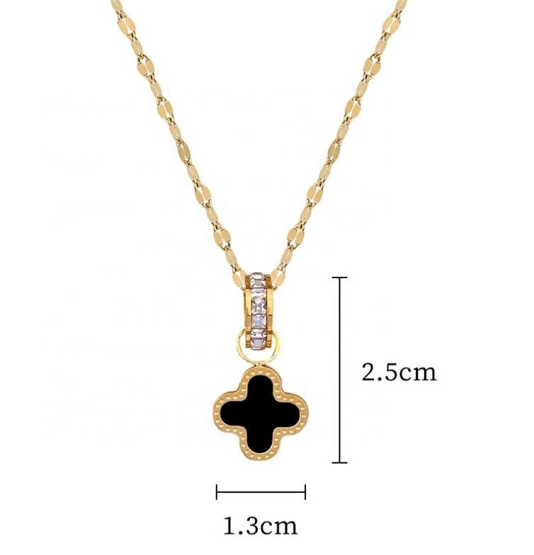 INS Minimalism Jewelry Four Leaf Flower Necklace Black Shell Jewellery Plated 18K Gold Stainless Steel Clover Necklace Jewelry