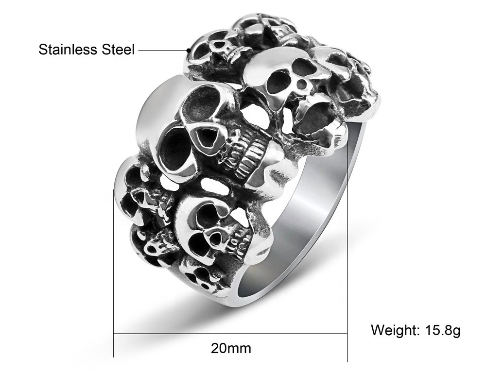 Men Skull Ring 316L Stainless Steel Jewelry Titanium Rock Ring