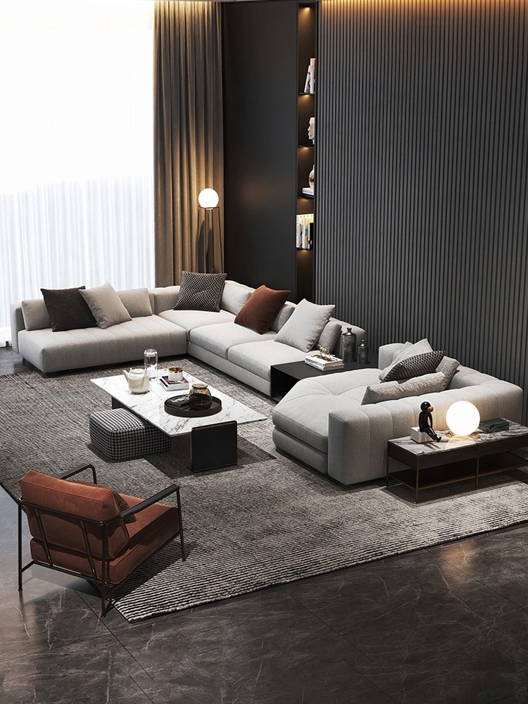 Modern module hotel lobby first floor cowhide sofa large family living room combination set leather sofa