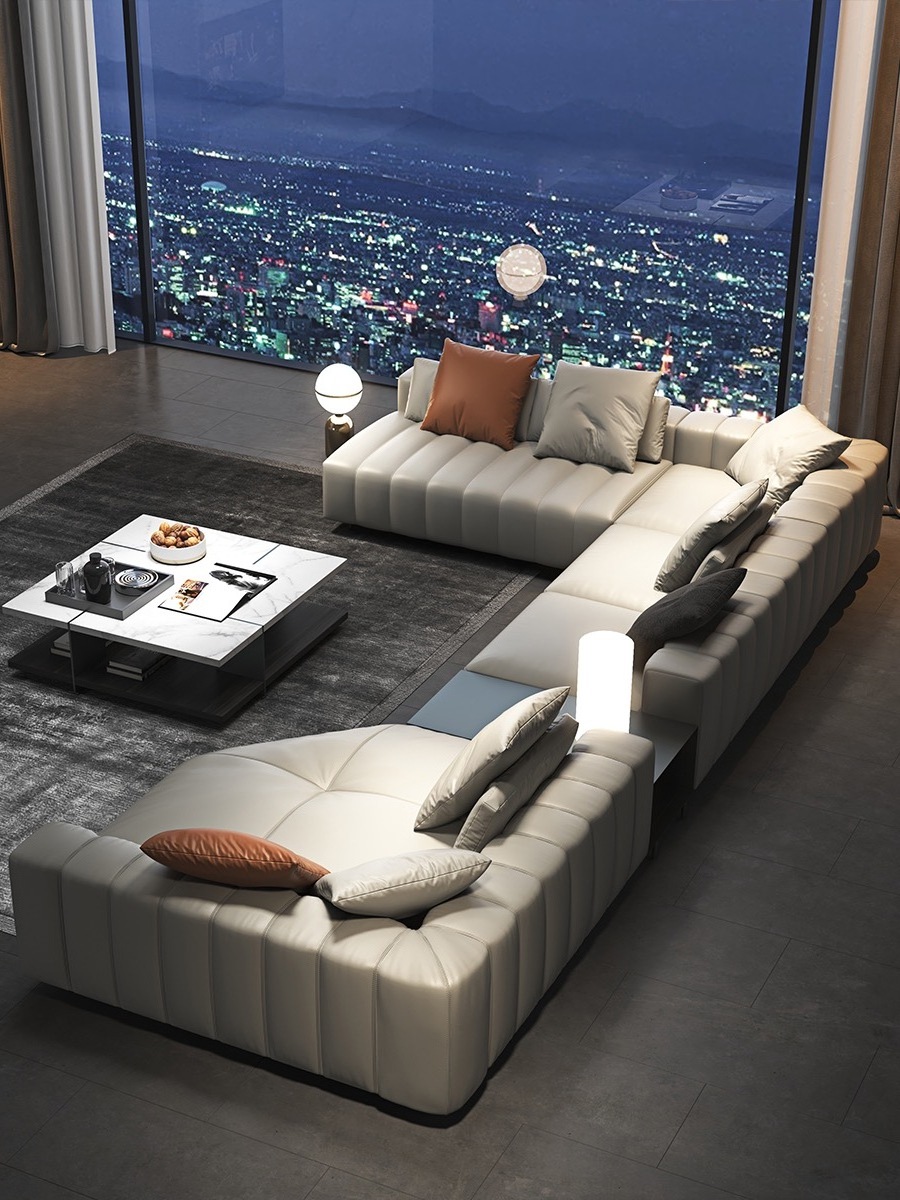 Modern module hotel lobby first floor cowhide sofa large family living room combination set leather sofa