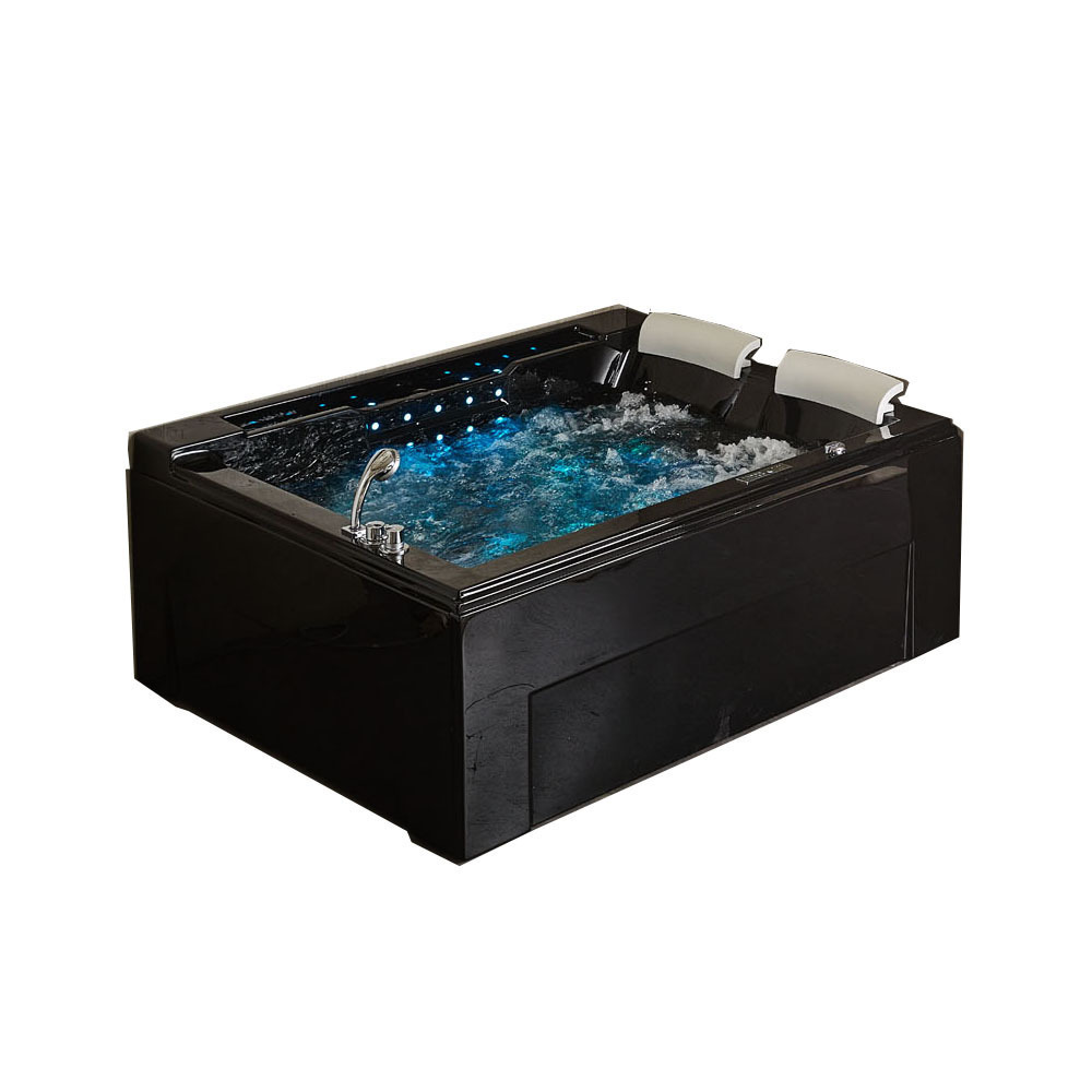 Black whirlpool bathtub  nlack color  indoor acrylic bath tub with faucet and two pillows