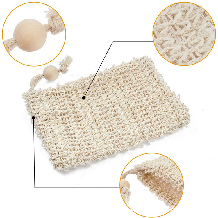 Eco Friendly Natural Cotton Sisal Soap Saver Bag Hemp Biodegradable Loofah Soap Mesh Net Bag For Free Sample Available