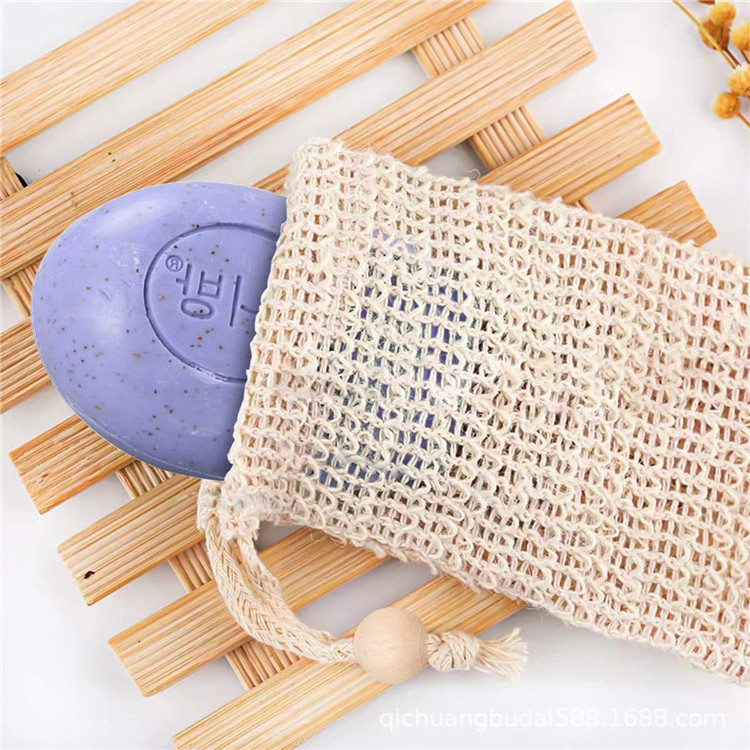 Eco Friendly Natural Cotton Sisal Soap Saver Bag Hemp Biodegradable Loofah Soap Mesh Net Bag For Free Sample Available