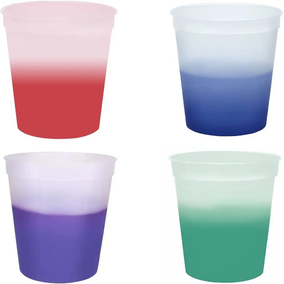 Customized Logo Hot Selling 8OZ 12OZ 16 OZ PP Reusable Cold Color Changing Party Wedding Stadium Cups