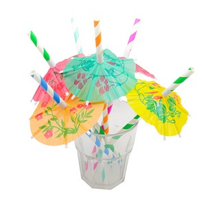 Wholesale Colorful Paper Straws  Hat Body Cocktail Drinking Straw Fruit Decoration Paper Straw With Umbrella